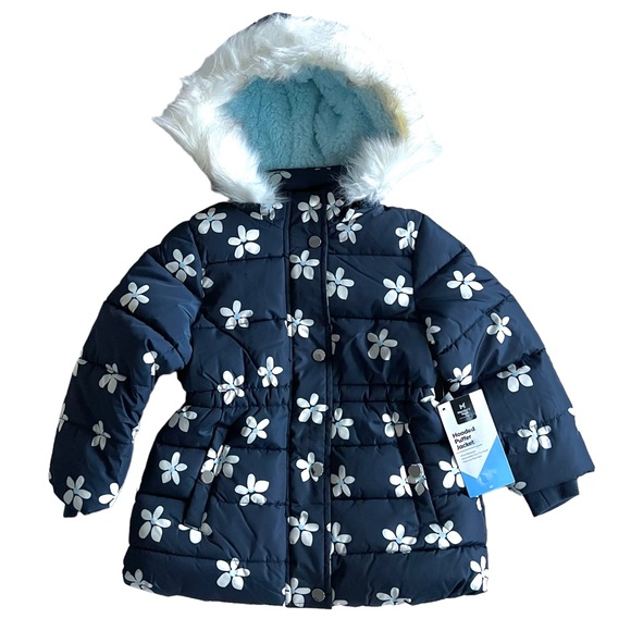 NWT Member's Mark Girls' Puffer Jacket- Navy Floral Size 4T - Picture 1 of 16